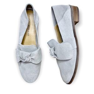 Lucky Brand Cozzmo Light Gray Suede Leather Knotted Bow Tie Slip On Flats Size 7